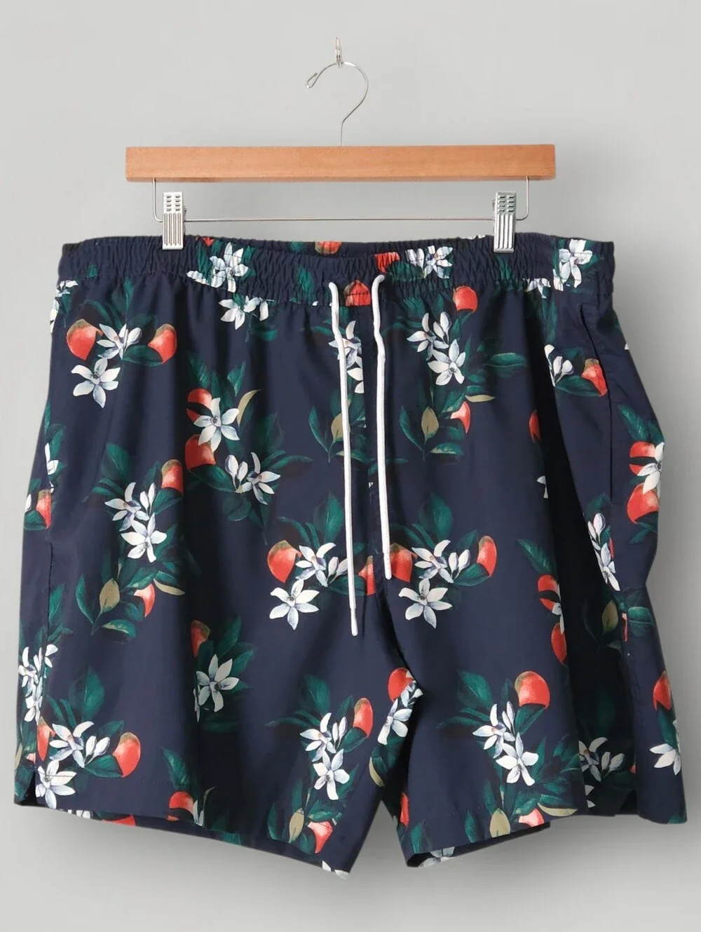 Abercrombie‎ & Fitch Mens XXL Swim Trunks Navy Orange Floral Pull On Drawstring